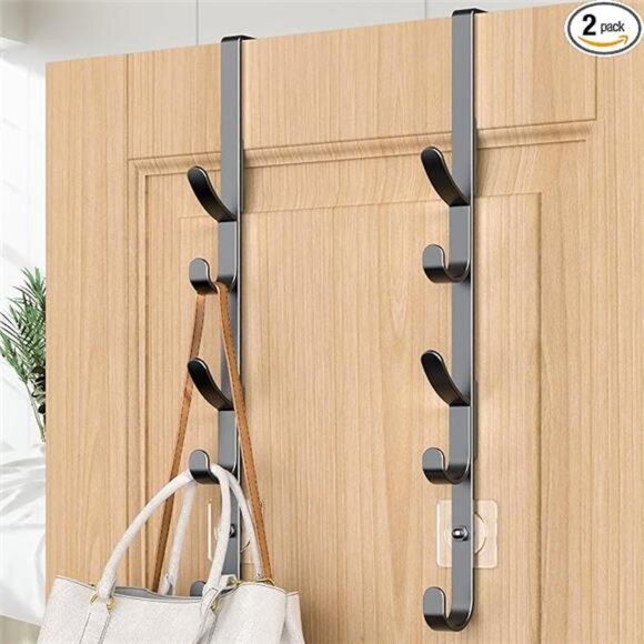 Over Door Hooks Towel Hanger Coat Rack Metal Wall Mount Storage Organizer Black - Picture 7 of 7
